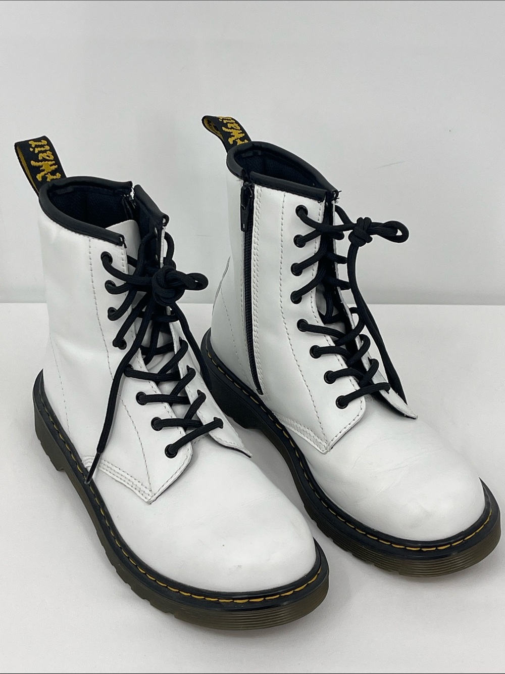 Dr. Martens White Lace-Up Combat Boots with Black Trim WOMENS 6